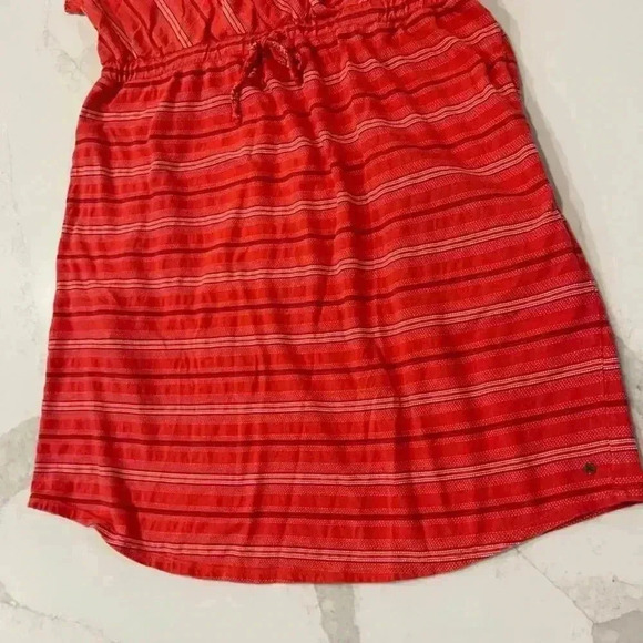Eddie Bauer Red Stripe Short Sleeve V Neck Dress Womens XL Pockets Cotton Casual - Picture 2 of 6